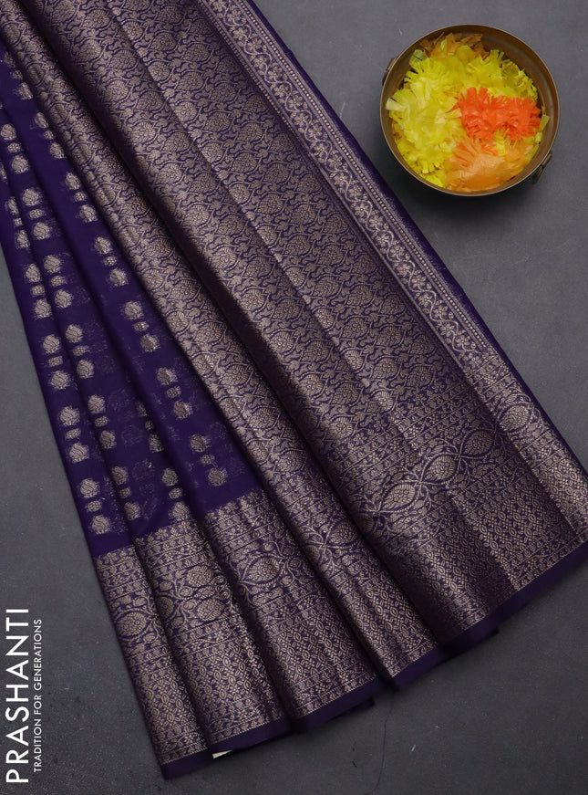 Semi chiniya saree blue with woven buttas and woven border