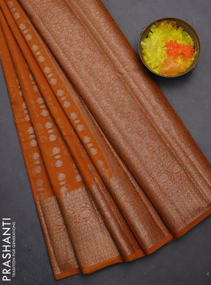 Semi chiniya saree mustard shade with woven buttas and woven border