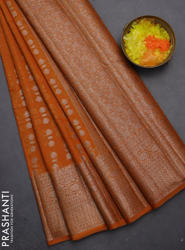 Semi chiniya saree mustard shade with woven buttas and woven border