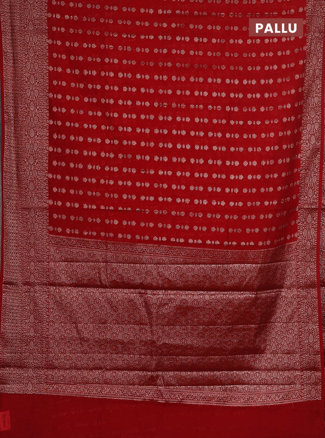 Semi chiniya saree red with woven buttas and woven border
