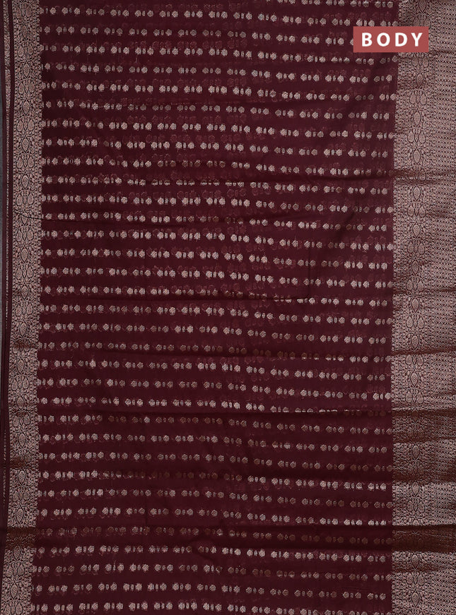 Semi chiniya saree brown with woven buttas and woven border