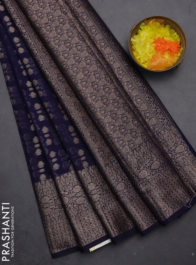 Semi chiniya saree navy blue with woven buttas and woven border