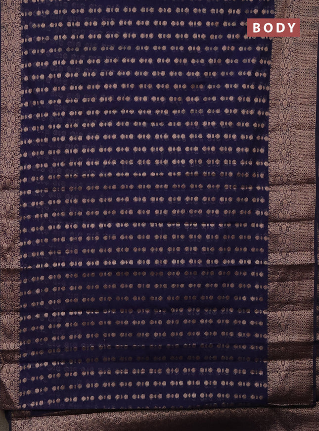 Semi chiniya saree navy blue with woven buttas and woven border