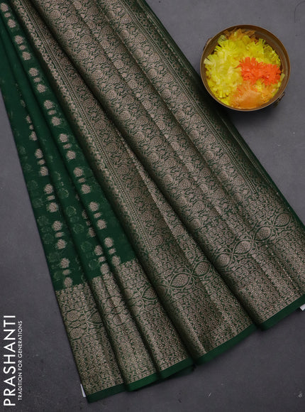 Semi chiniya saree green with woven buttas and woven border