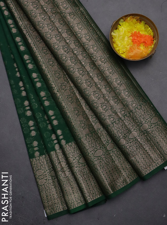Semi chiniya saree green with woven buttas and woven border