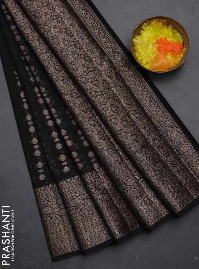 Semi chiniya saree black with woven buttas and woven border