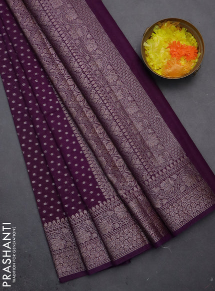 Semi chiniya saree deep purple with woven buttas and woven border