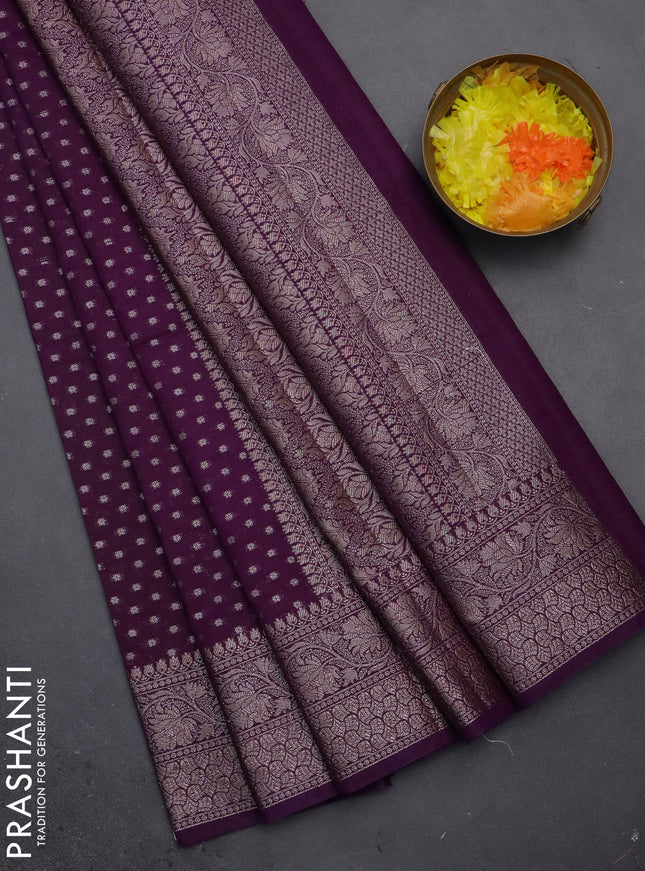 Semi chiniya saree deep purple with woven buttas and woven border