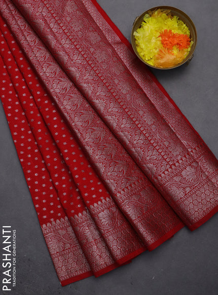 Semi chiniya saree red with woven buttas and woven border