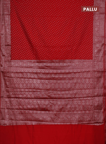 Semi chiniya saree red with woven buttas and woven border