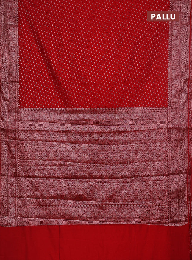 Semi chiniya saree red with woven buttas and woven border