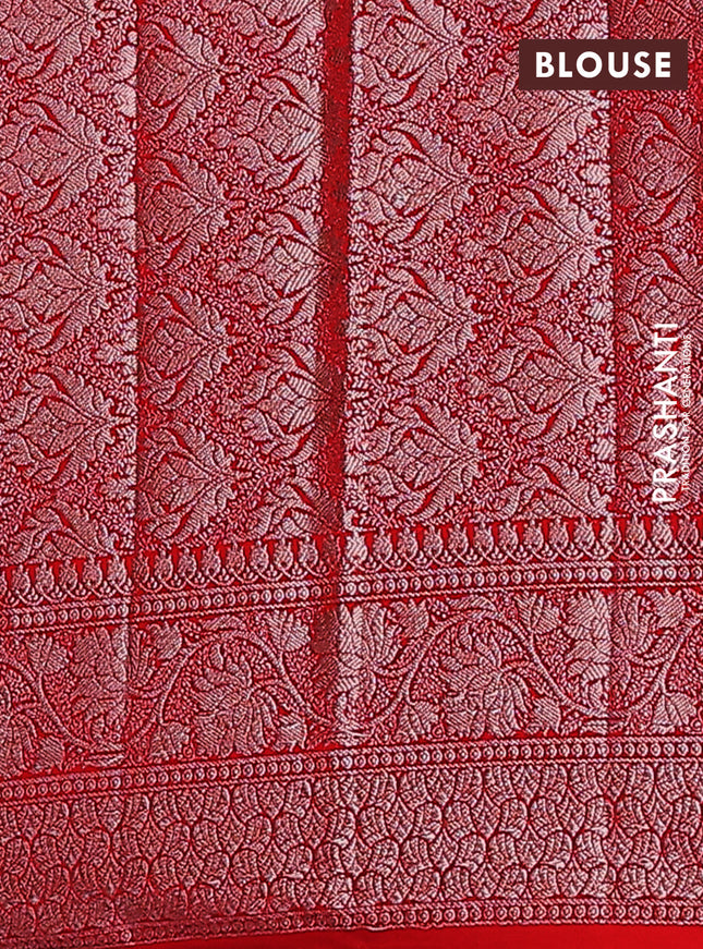 Semi chiniya saree red with woven buttas and woven border