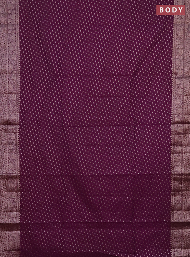 Semi chiniya saree deep purple with woven buttas and woven border