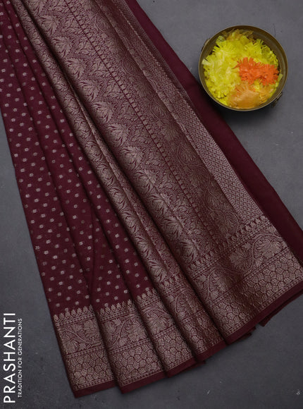 Semi chiniya saree wine shade with woven buttas and woven border