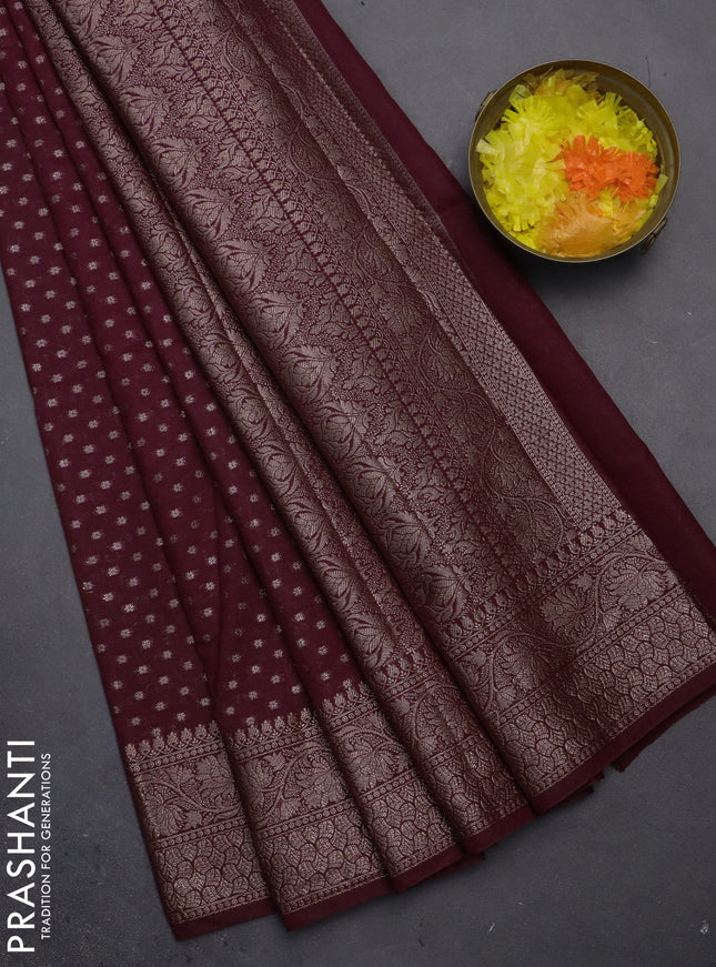 Semi chiniya saree wine shade with woven buttas and woven border
