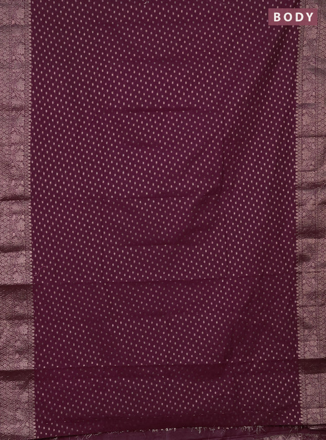 Semi chiniya saree wine shade with woven buttas and woven border