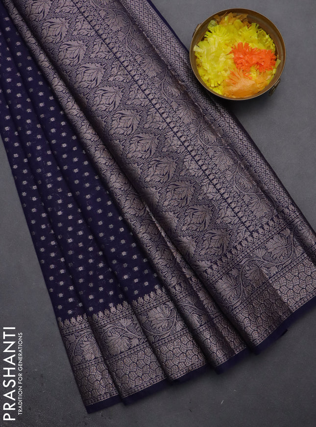 Semi chiniya saree dark blue with woven buttas and woven border