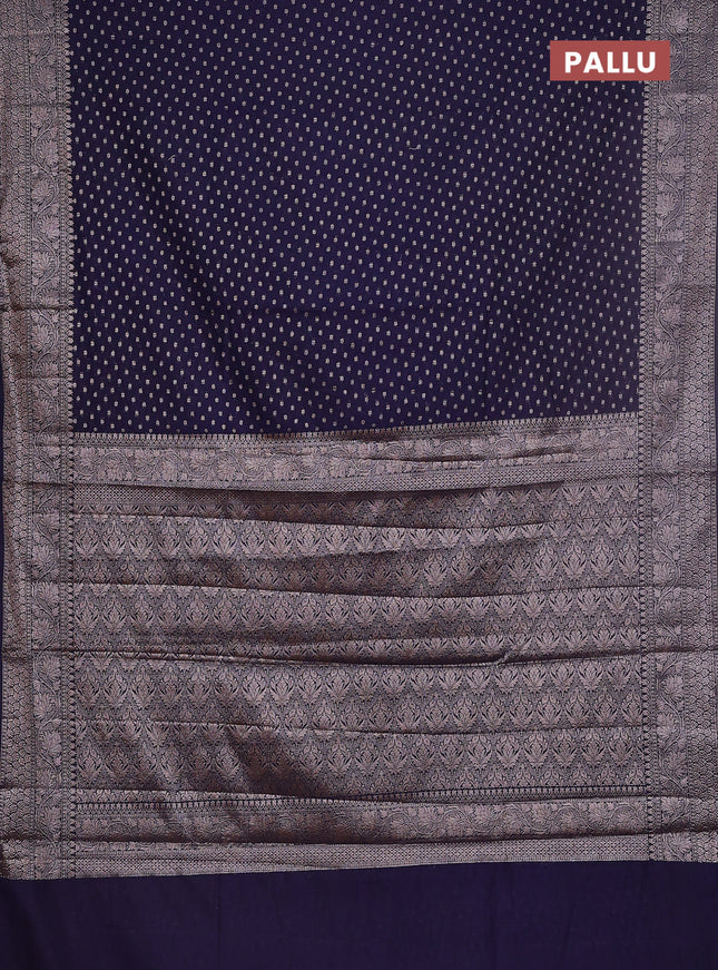 Semi chiniya saree dark blue with woven buttas and woven border