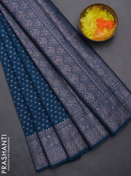 Semi chiniya saree cs blue with woven buttas and woven border
