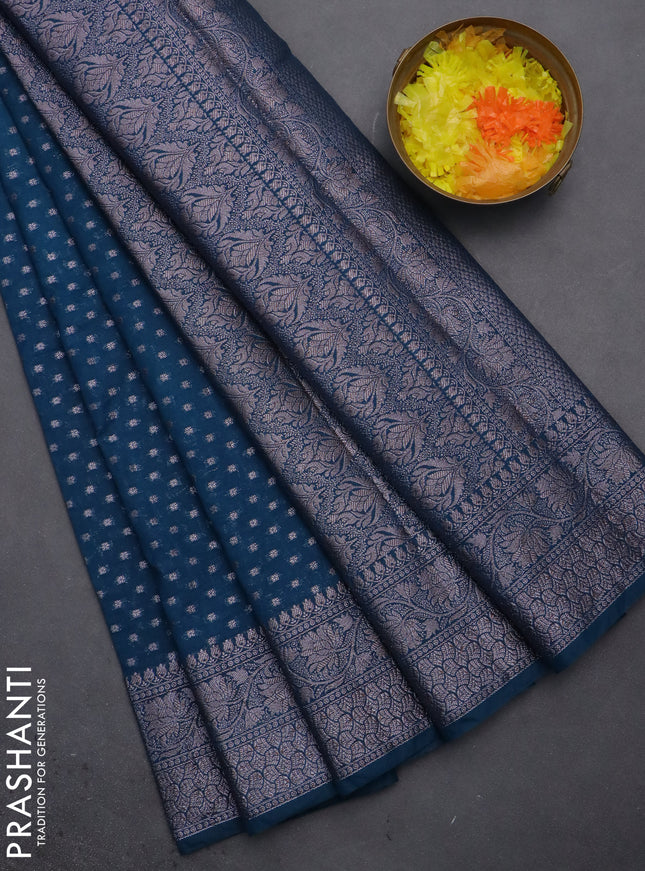 Semi chiniya saree cs blue with woven buttas and woven border