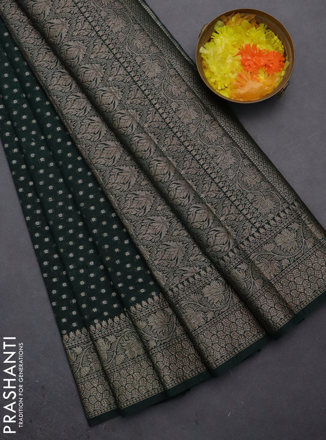 Semi chiniya saree dark green with woven buttas and woven border
