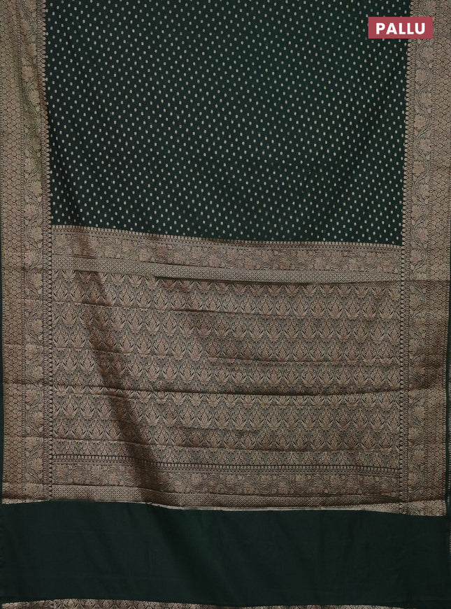 Semi chiniya saree dark green with woven buttas and woven border