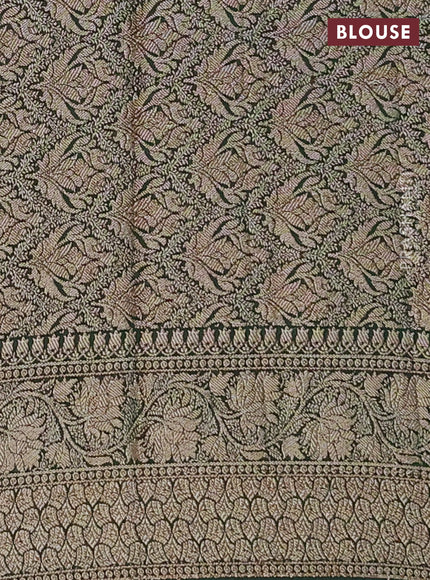 Semi chiniya saree dark green with woven buttas and woven border