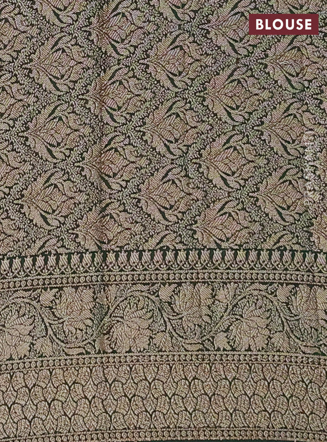 Semi chiniya saree dark green with woven buttas and woven border