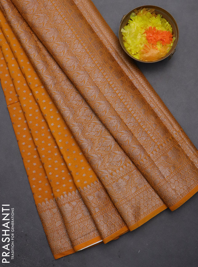 Semi chiniya saree mango yellow with woven buttas and woven border