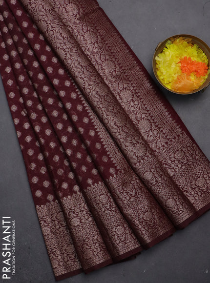 Semi chiniya saree brown with woven buttas and woven border