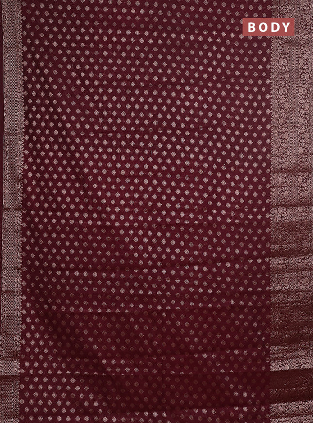 Semi chiniya saree brown with woven buttas and woven border