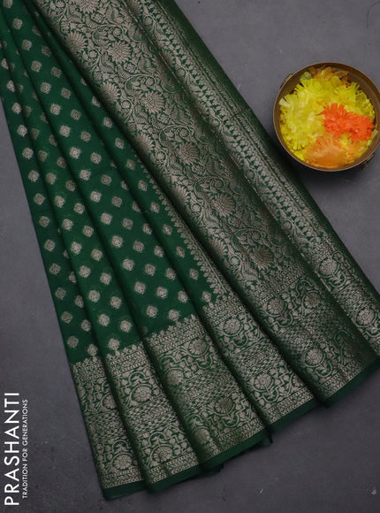 Semi chiniya saree green with woven buttas and woven border