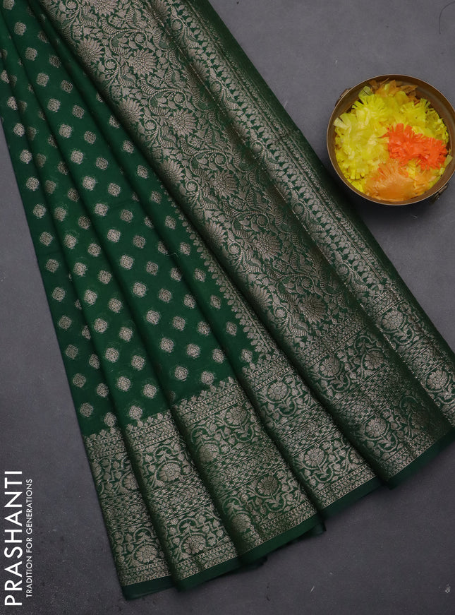 Semi chiniya saree green with woven buttas and woven border