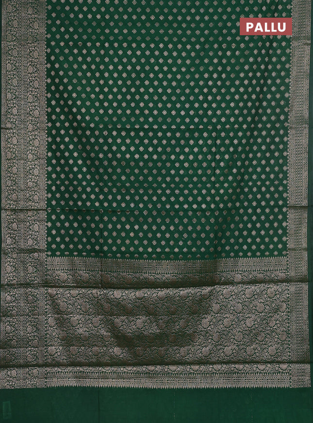 Semi chiniya saree green with woven buttas and woven border