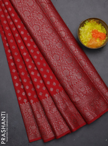Semi chiniya saree red with woven buttas and woven border