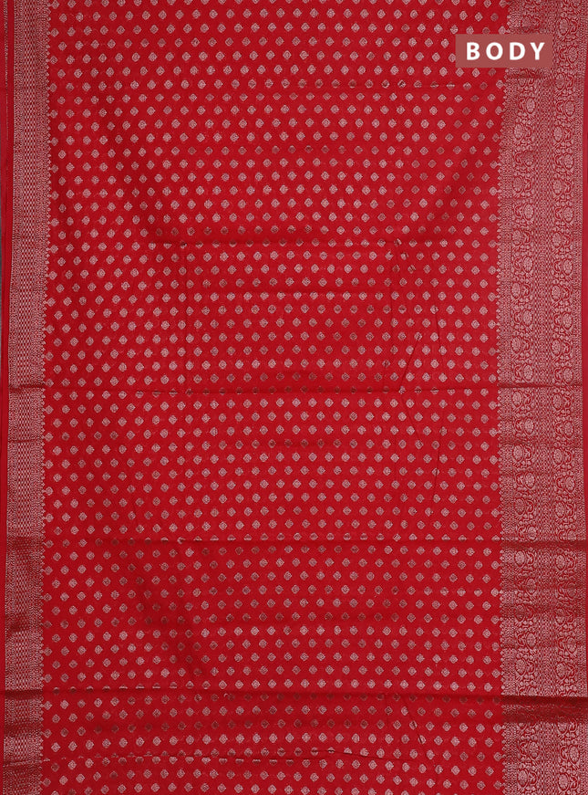 Semi chiniya saree red with woven buttas and woven border
