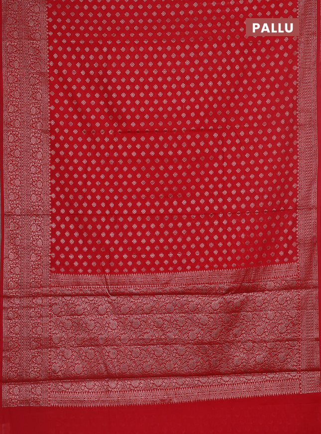 Semi chiniya saree red with woven buttas and woven border