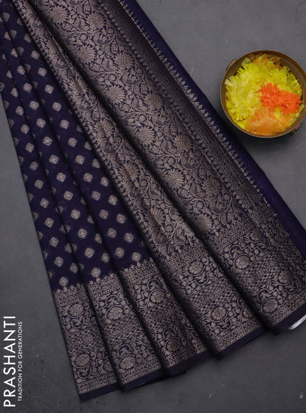 Semi chiniya saree navy blue with woven buttas and woven border