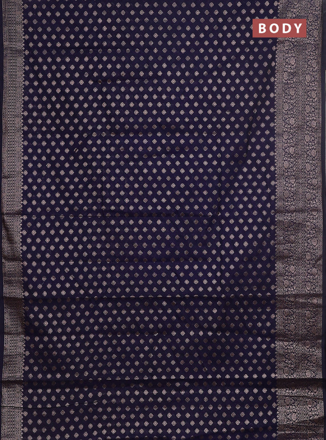 Semi chiniya saree navy blue with woven buttas and woven border