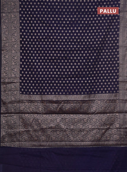 Semi chiniya saree navy blue with woven buttas and woven border