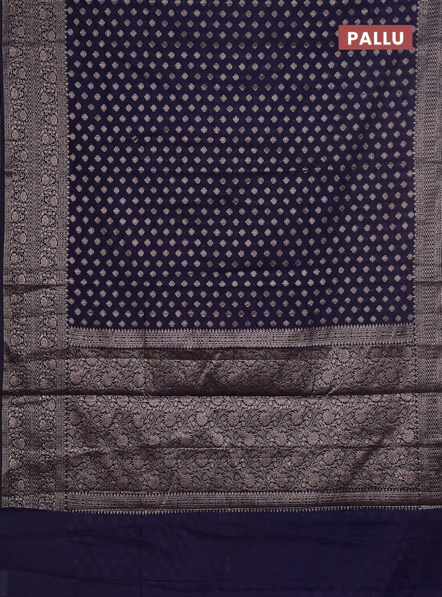 Semi chiniya saree navy blue with woven buttas and woven border
