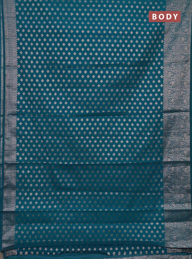 Semi chiniya saree teal blue with woven buttas and woven border