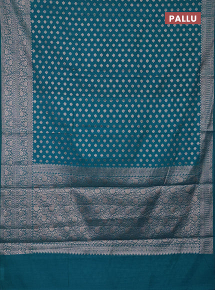 Semi chiniya saree teal blue with woven buttas and woven border