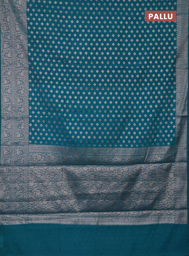 Semi chiniya saree teal blue with woven buttas and woven border