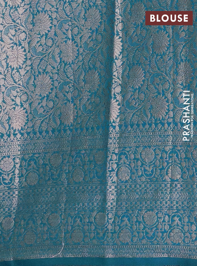 Semi chiniya saree teal blue with woven buttas and woven border