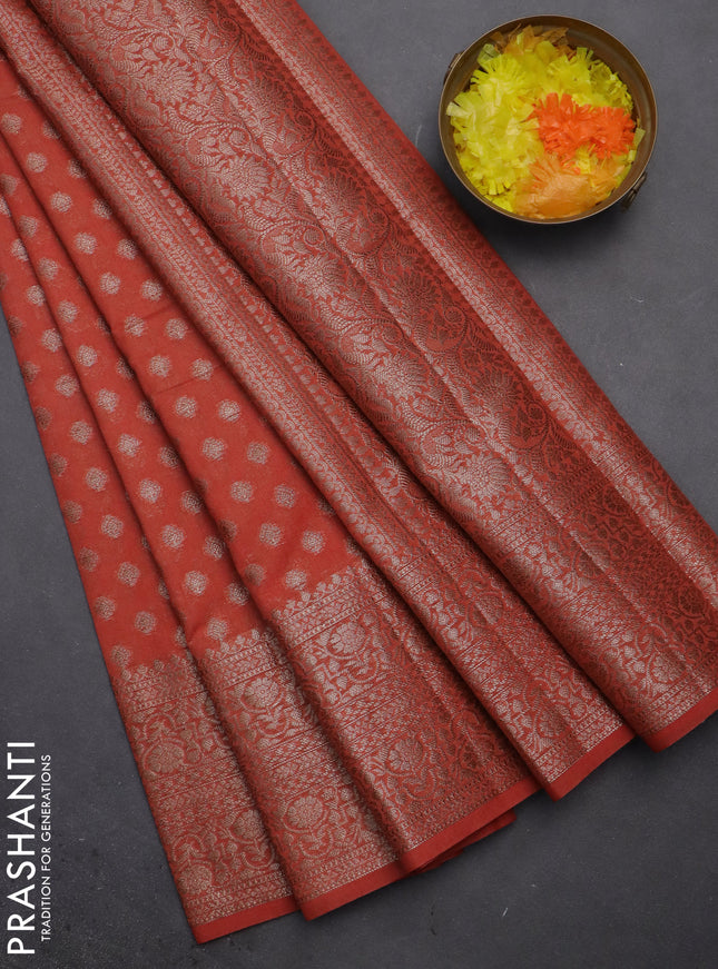 Semi chiniya saree peach orange with woven buttas and woven border