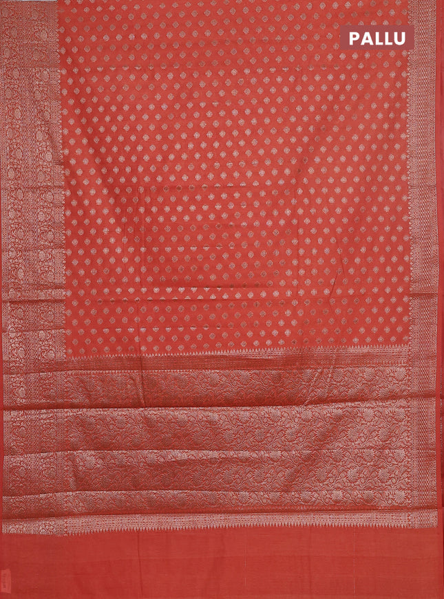 Semi chiniya saree peach orange with woven buttas and woven border