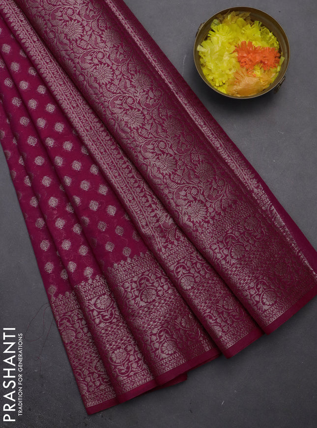 Semi chiniya saree pink with woven buttas and woven border