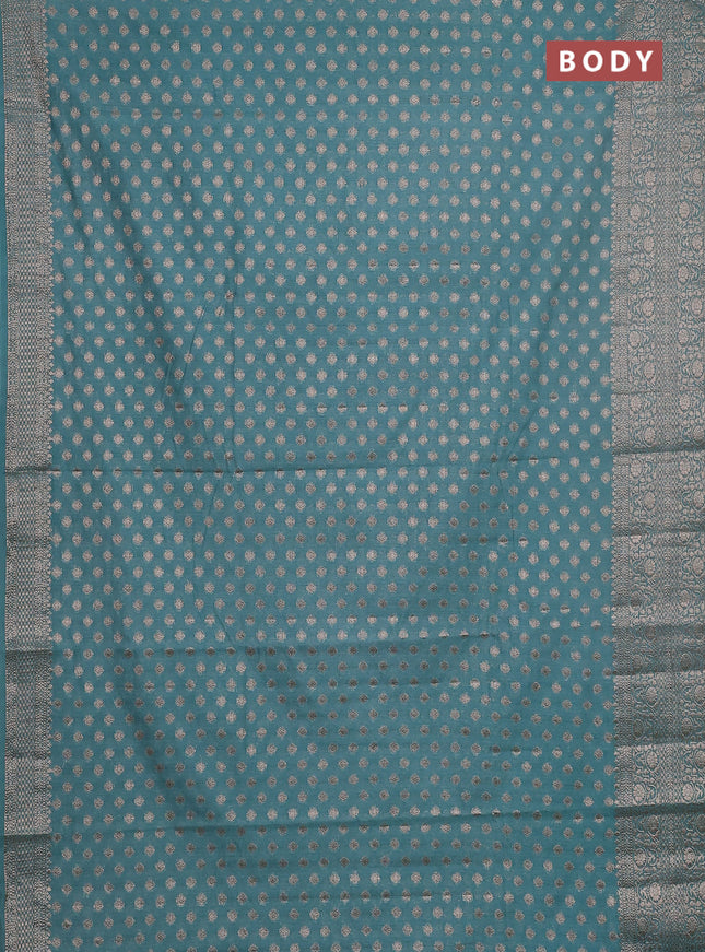 Semi chiniya saree teal blue with woven buttas and woven border