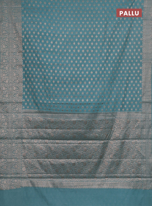 Semi chiniya saree teal blue with woven buttas and woven border